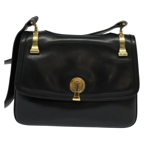 GUCCI Shoulder Bag Leather Black Gold Auth - Picture 12 of 16